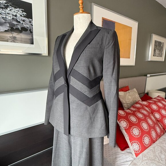 BCBG MaxAzria Gray Black Wool Blend Wide Leg Dress Pants Office US 4     - S2490 - Picture 8 of 10